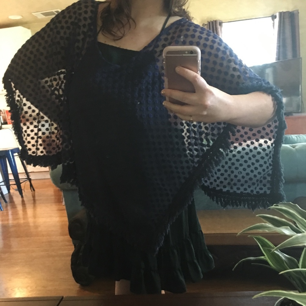 Free People blue flower fringe shawl (one size)